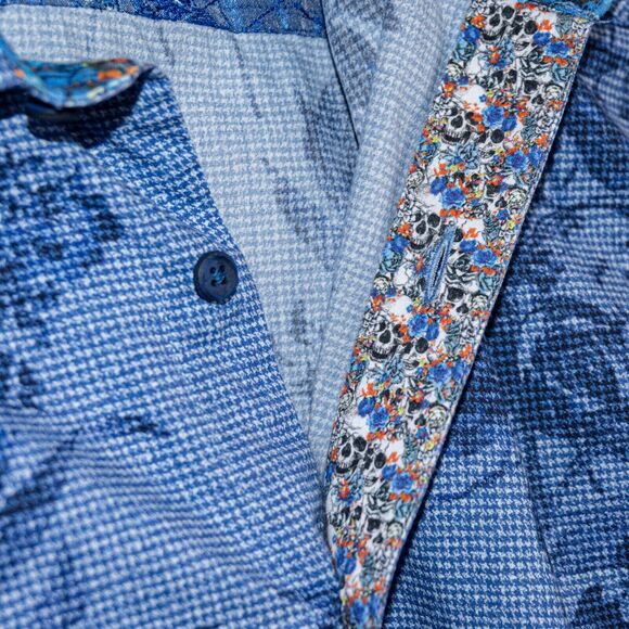 Robert Graham Men's Blue Floral embroidered Skull flip cuffs Button up Shirt L - Picture 5 of 9